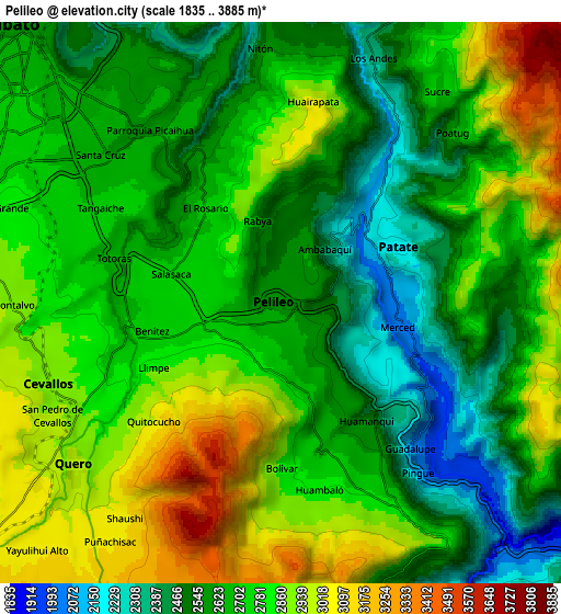 Zoom OUT 2x Pelileo, Ecuador elevation map