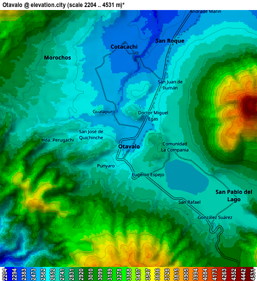 Zoom OUT 2x Otavalo, Ecuador elevation map