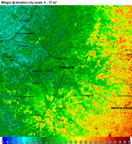 Zoom OUT 2x Milagro, Ecuador elevation map