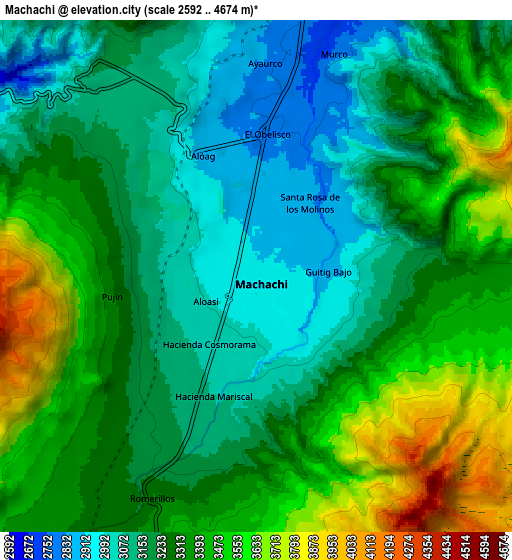 Zoom OUT 2x Machachi, Ecuador elevation map