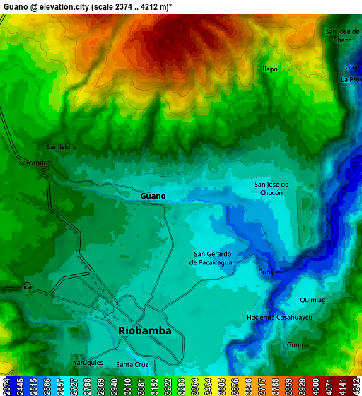 Zoom OUT 2x Guano, Ecuador elevation map