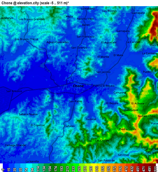 Zoom OUT 2x Chone, Ecuador elevation map