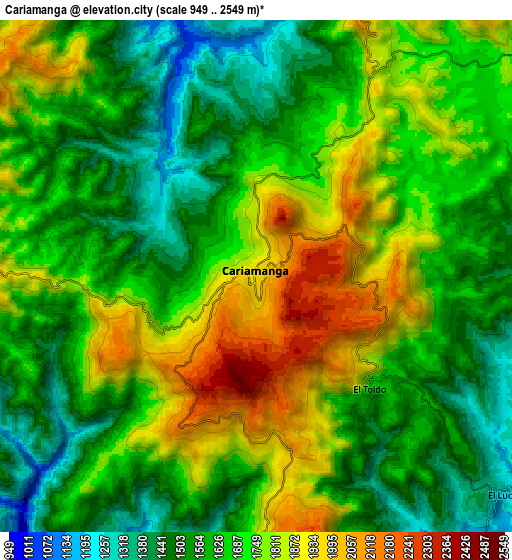 Zoom OUT 2x Cariamanga, Ecuador elevation map