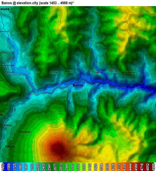 Zoom OUT 2x Baños, Ecuador elevation map