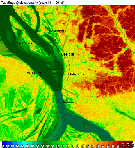 Zoom OUT 2x Tabatinga, Brazil elevation map