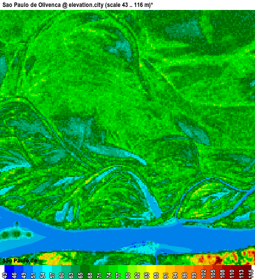 Zoom OUT 2x São Paulo de Olivença, Brazil elevation map