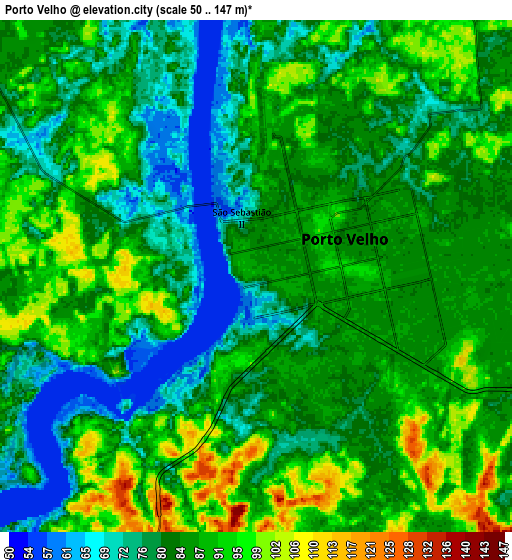 Zoom OUT 2x Porto Velho, Brazil elevation map