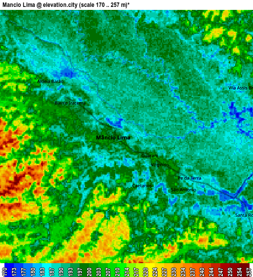 Zoom OUT 2x Mâncio Lima, Brazil elevation map