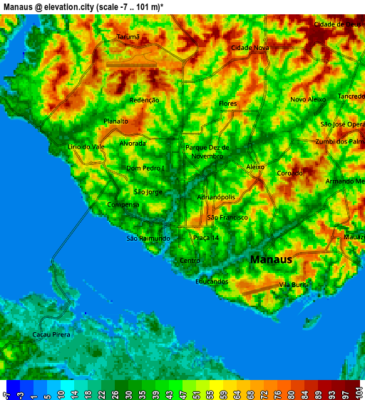 Zoom OUT 2x Manaus, Brazil elevation map
