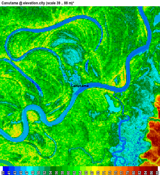 Zoom OUT 2x Canutama, Brazil elevation map