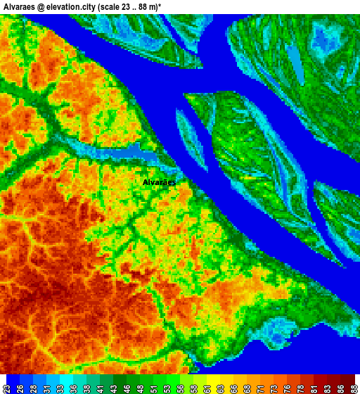 Zoom OUT 2x Alvarães, Brazil elevation map