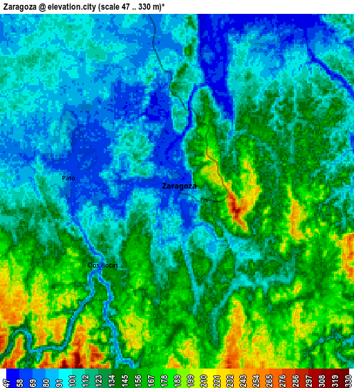 Zoom OUT 2x Zaragoza, Colombia elevation map