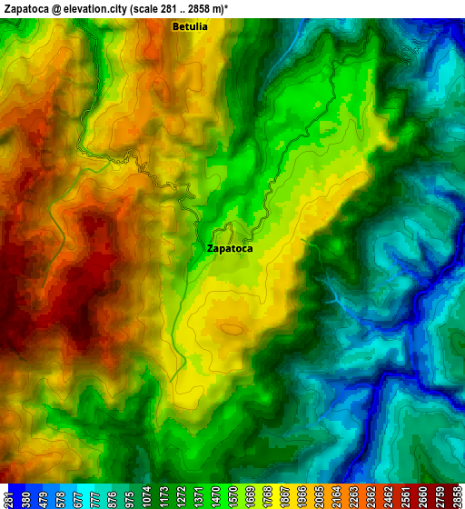 Zoom OUT 2x Zapatoca, Colombia elevation map