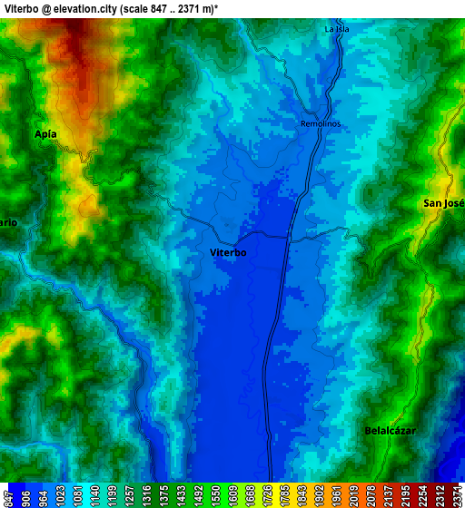 Zoom OUT 2x Viterbo, Colombia elevation map