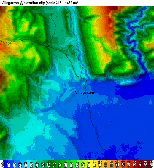 Zoom OUT 2x Villagarzón, Colombia elevation map