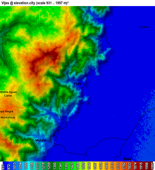 Zoom OUT 2x Vijes, Colombia elevation map