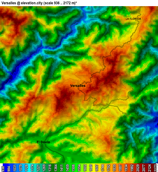 Zoom OUT 2x Versalles, Colombia elevation map