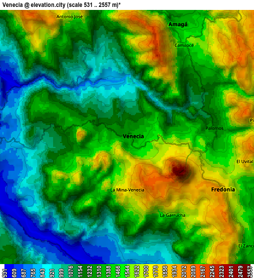 Zoom OUT 2x Venecia, Colombia elevation map