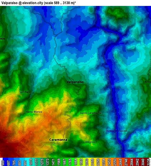 Zoom OUT 2x Valparaíso, Colombia elevation map