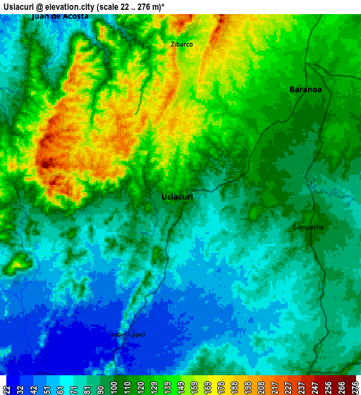 Zoom OUT 2x Usiacurí, Colombia elevation map