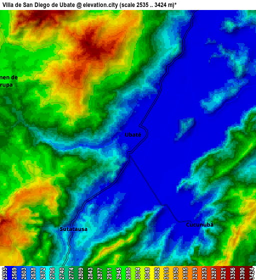 Zoom OUT 2x Villa de San Diego de Ubaté, Colombia elevation map