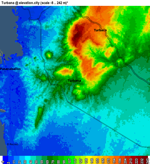 Zoom OUT 2x Turbaná, Colombia elevation map