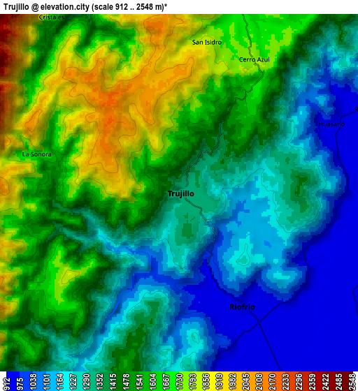 Zoom OUT 2x Trujillo, Colombia elevation map