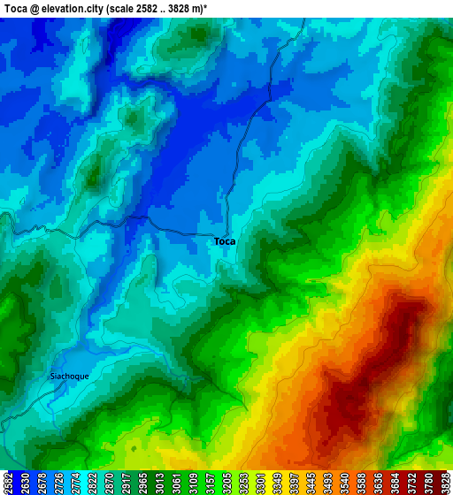 Zoom OUT 2x Toca, Colombia elevation map