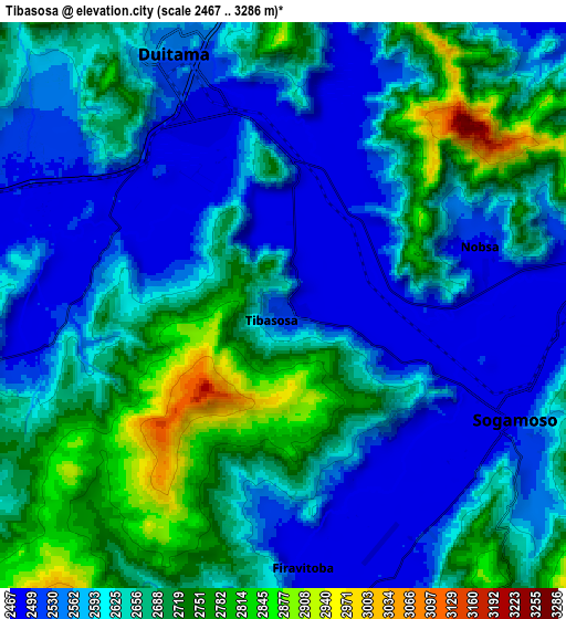Zoom OUT 2x Tibasosa, Colombia elevation map