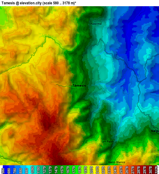 Zoom OUT 2x Támesis, Colombia elevation map