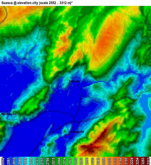 Zoom OUT 2x Suesca, Colombia elevation map