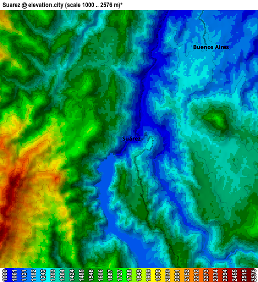 Zoom OUT 2x Suárez, Colombia elevation map