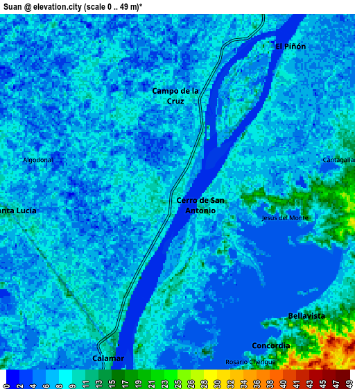 Zoom OUT 2x Suan, Colombia elevation map