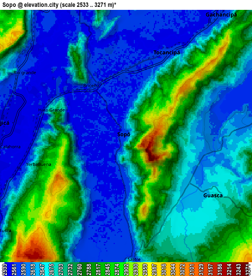 Zoom OUT 2x Sopó, Colombia elevation map