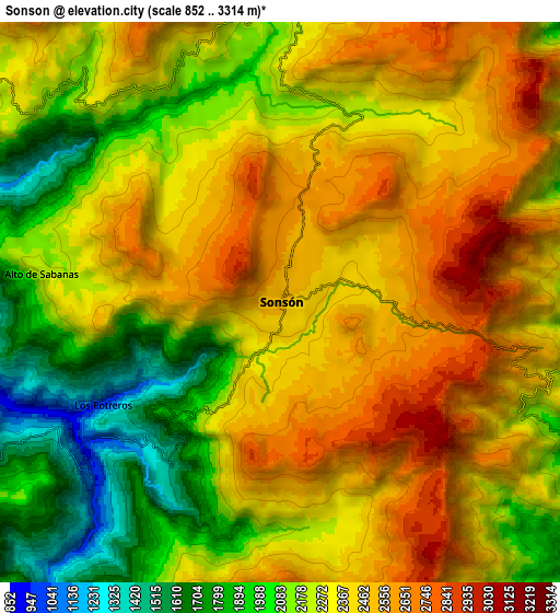 Zoom OUT 2x Sonsón, Colombia elevation map