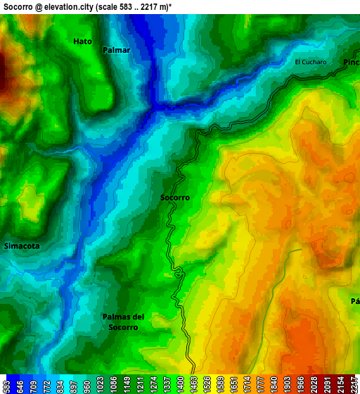 Zoom OUT 2x Socorro, Colombia elevation map