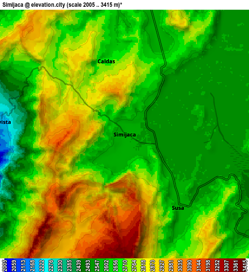 Zoom OUT 2x Simijaca, Colombia elevation map