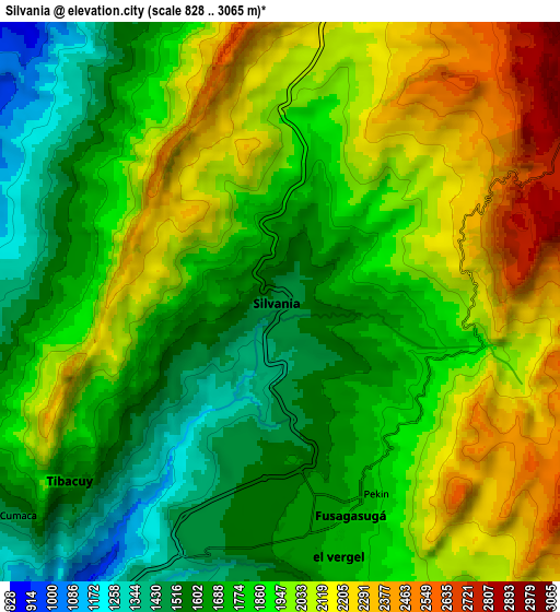 Zoom OUT 2x Silvania, Colombia elevation map