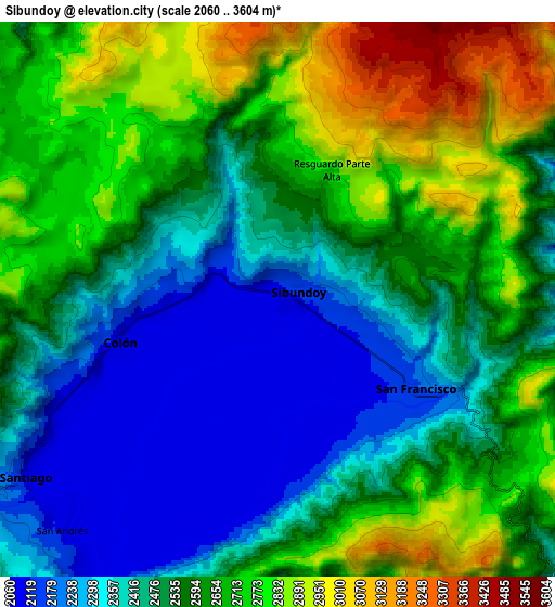 Zoom OUT 2x Sibundoy, Colombia elevation map