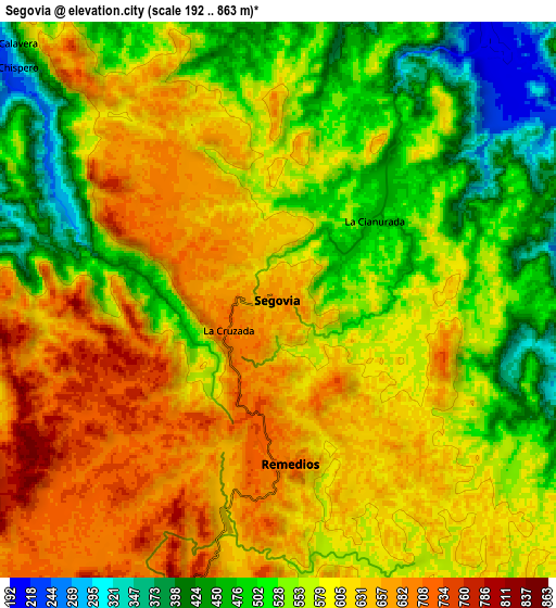 Zoom OUT 2x Segovia, Colombia elevation map
