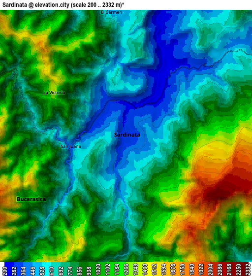 Zoom OUT 2x Sardinata, Colombia elevation map