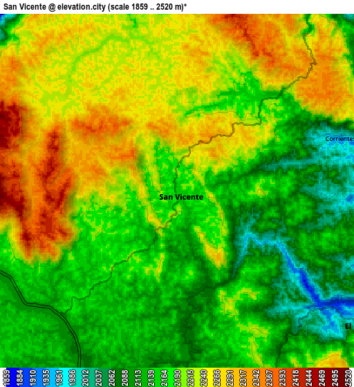 Zoom OUT 2x San Vicente, Colombia elevation map