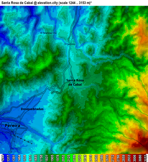 Zoom OUT 2x Santa Rosa de Cabal, Colombia elevation map