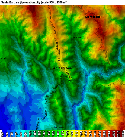 Zoom OUT 2x Santa Bárbara, Colombia elevation map