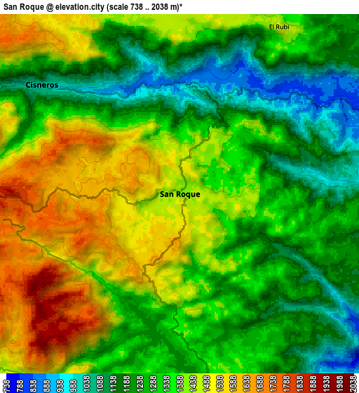 Zoom OUT 2x San Roque, Colombia elevation map