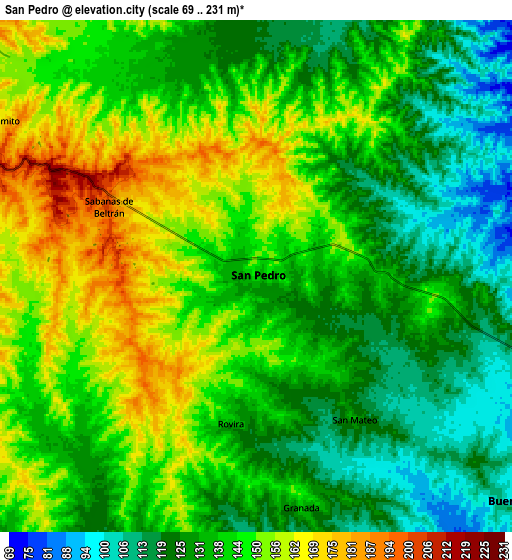 Zoom OUT 2x San Pedro, Colombia elevation map