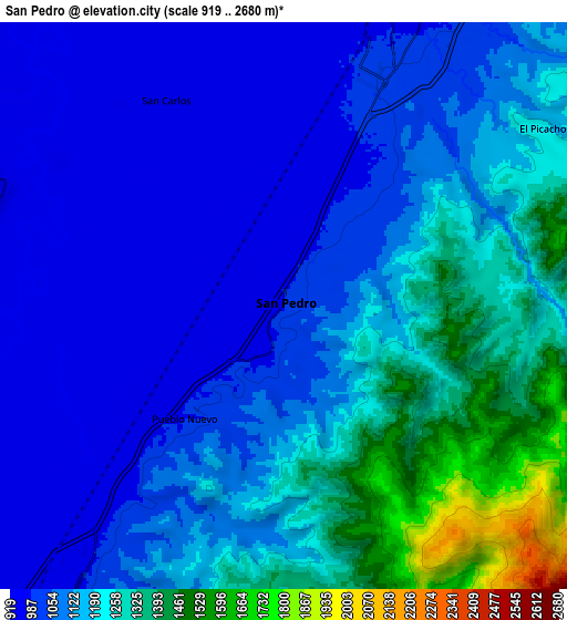 Zoom OUT 2x San Pedro, Colombia elevation map