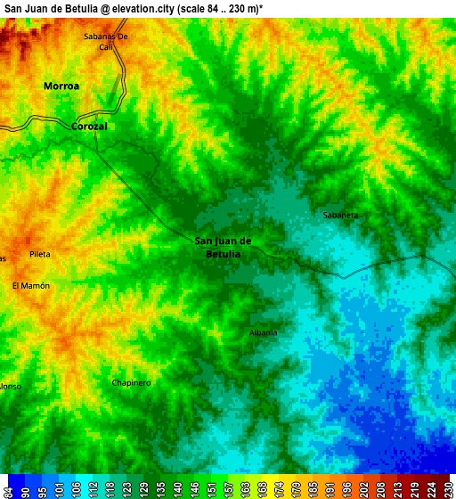 Zoom OUT 2x San Juan de Betulia, Colombia elevation map