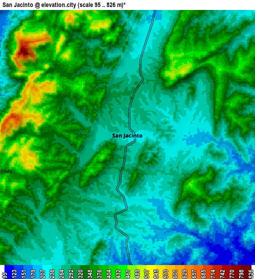 Zoom OUT 2x San Jacinto, Colombia elevation map