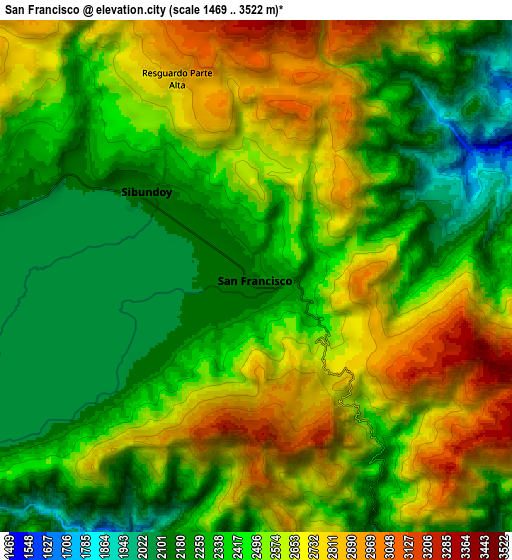 Zoom OUT 2x San Francisco, Colombia elevation map